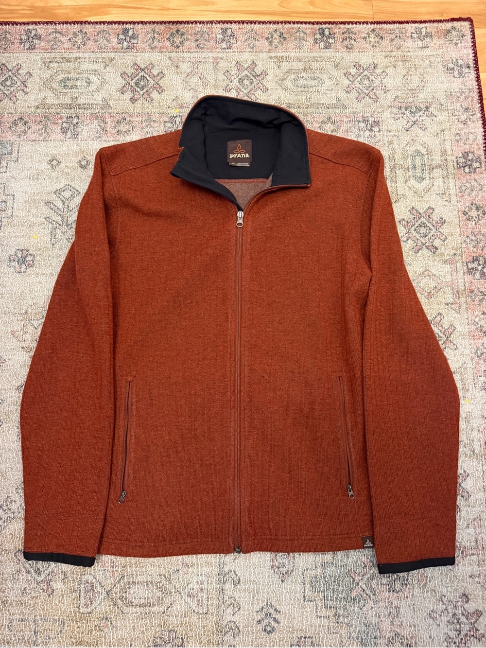 Prana Men's Zip-Up Sweater Jacket in Rust Brown